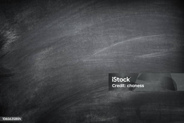 Blank Black Chalkboard With Chalk Traces Stock Photo - Download Image Now - Chalkboard - Visual Aid, Backgrounds, Chalk Drawing