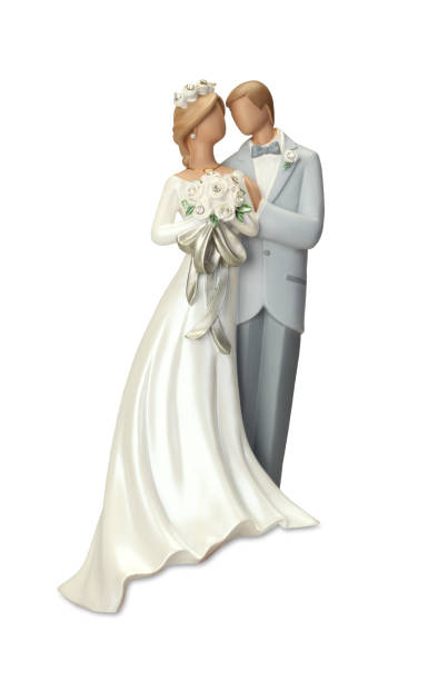 Wedding cake topper on a tile table