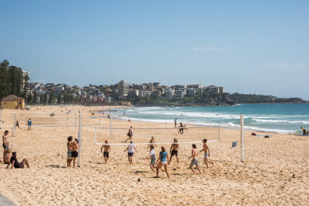 siatkówka plażowa - manly beach sydney australia australia beach zdjęcia i obrazy z banku zdjęć