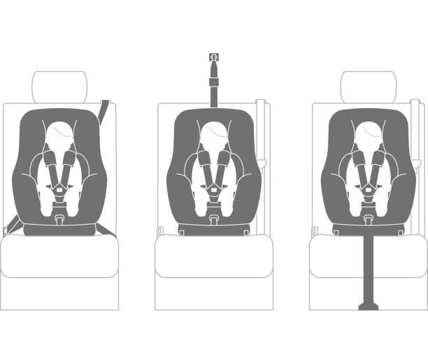 ilustraciones, imágenes clip art, dibujos animados e iconos de stock de método de instalación de silla para niños (isofix y cinturón de fijación) - back seat illustrations