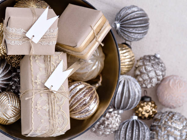 istock Elegant composition of wrapped presents and baubles. 1065650866