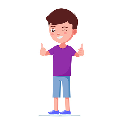 Vector Illustration Cartoon Boy Showing Thumbs Up Stock Illustration -  Download Image Now - Child, Teenage Boys, Thumb - iStock