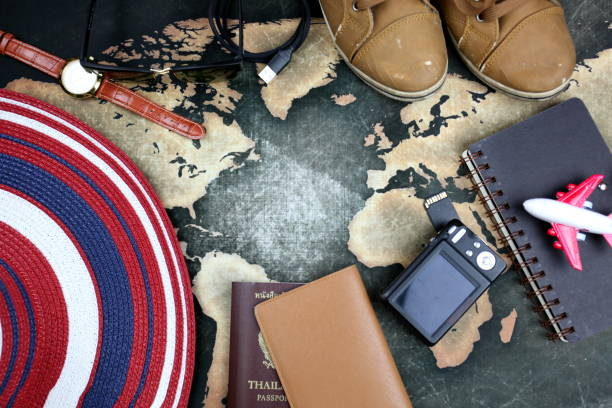istock top view of travel accessories 1065665012