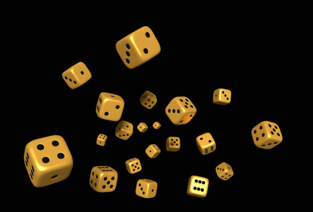 istock cubes dices color gold 3D Rendering on black background. 1065666306