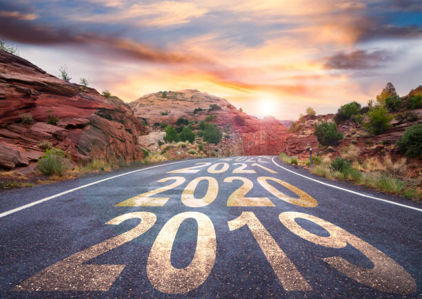 New Year 2019 2019 road with sunrise and upcoming years ahead new year 2019 stock pictures, royalty-free photos & images