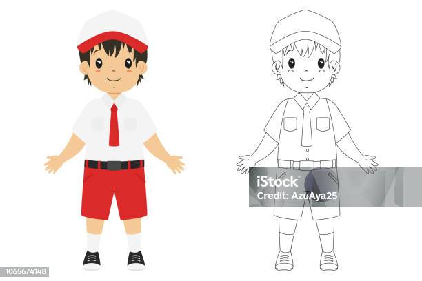 Indonesian Student Coloring Page Vector Template Stock Illustration - Download Image Now - Activity, Art, Asia