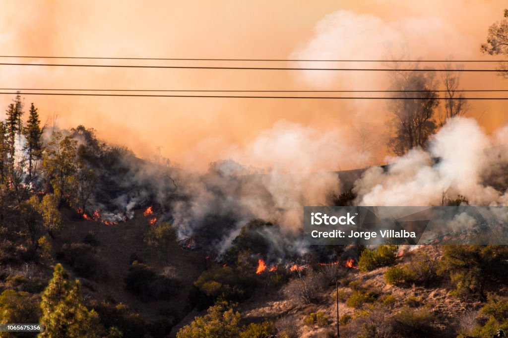 Photograph of the Griffith Park brush wildfire and the Woolsey fire in California Woolsey Fire Stock Photo