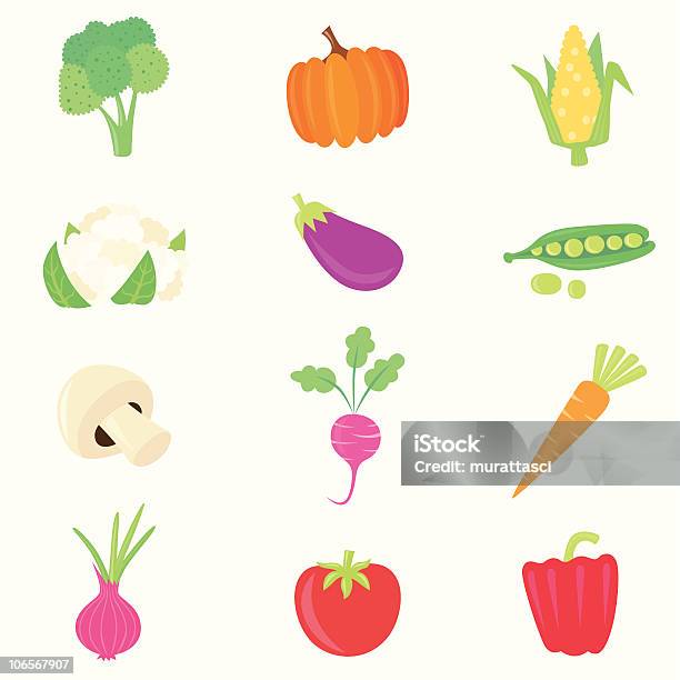 Ensemble De Légumes Vecteurs libres de droits et plus d'images vectorielles de Aliment - Aliment, Aubergine, Brassicaceae