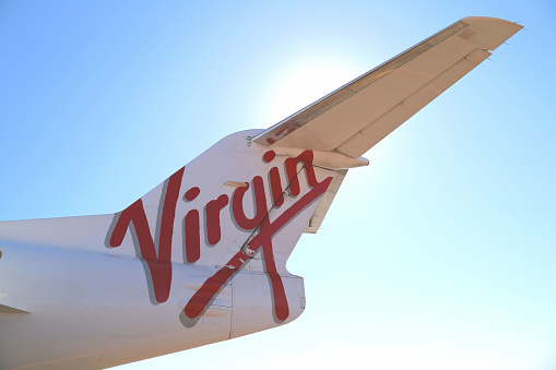 Perth Western Australia October 10 2018: Virgin Australia Regional Airlines (VARA) Fokker 100 tail at Perth Airport in support of the fly in fly out FIFO mining industry