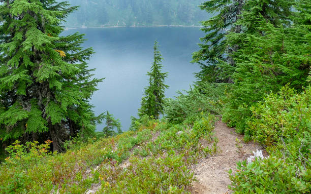 Remote hiking trail leading to Lake Valhalla in Washington state stock photo