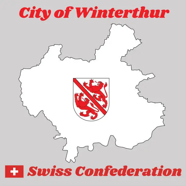 Vector illustration of Map outline and Coat of arms of Winterthur, The city in the canton of Zurich in Switzerland with name text City of Winterthur.