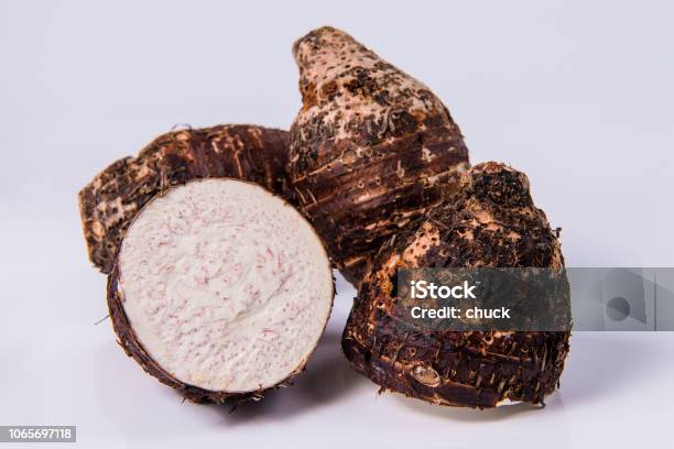 Taro Root Inside Taro Root In Plate On White Background Stock Photo - Download Image Now ...