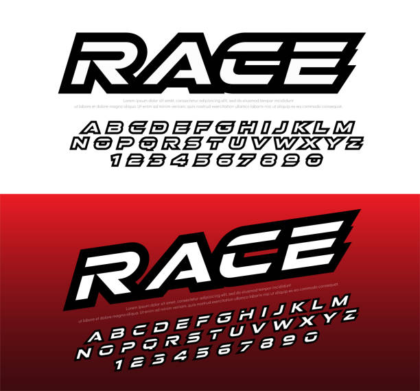 sport moderne alphabet und anzahl schriftarten. racing typografie kursiv großbuchstaben, kleinbuchstaben und zahlen. vektor illustrator - laufveranstaltungen stock-grafiken, -clipart, -cartoons und -symbole