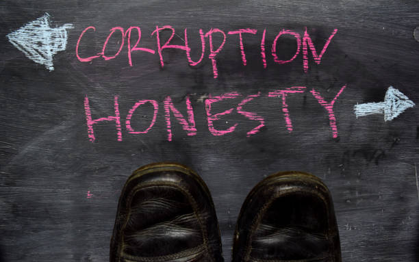 istock Corruption or Honesty written with color chalk concept on the blackboard 1065700860