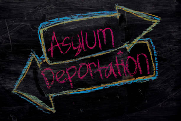 istock Asylum or Deportation written with color chalk concept on the blackboard 1065700896