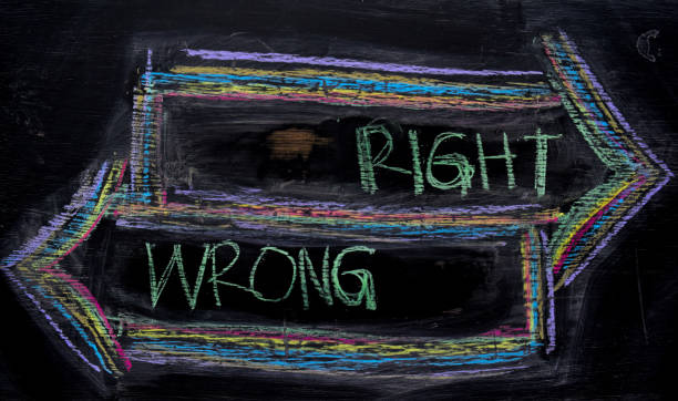 istock Right or Wrong written with color chalk concept on the blackboard 1065700916