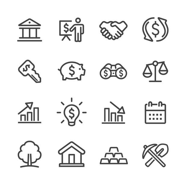 investitionen icons set - line serie - axt grafiken stock-grafiken, -clipart, -cartoons und -symbole