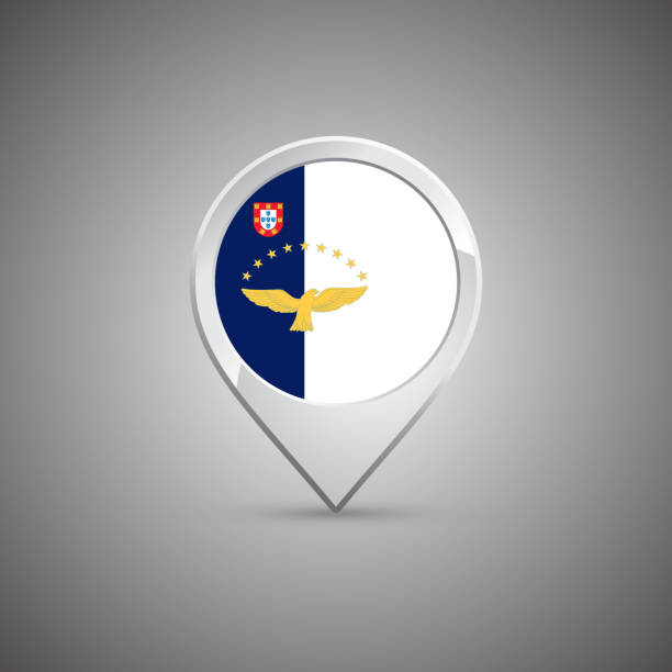 ilustrações de stock, clip art, desenhos animados e ícones de round location pin with flag of azores islands - azores