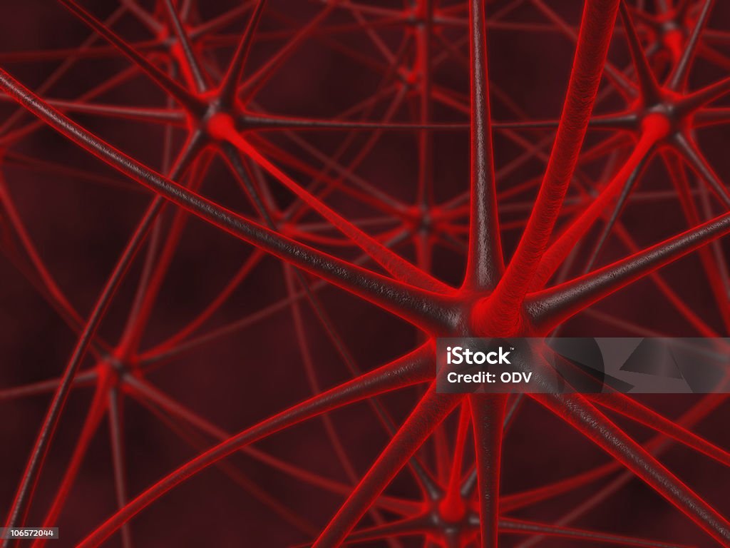 neuron close-up view red neuronic chain Biological Cell Stock Photo