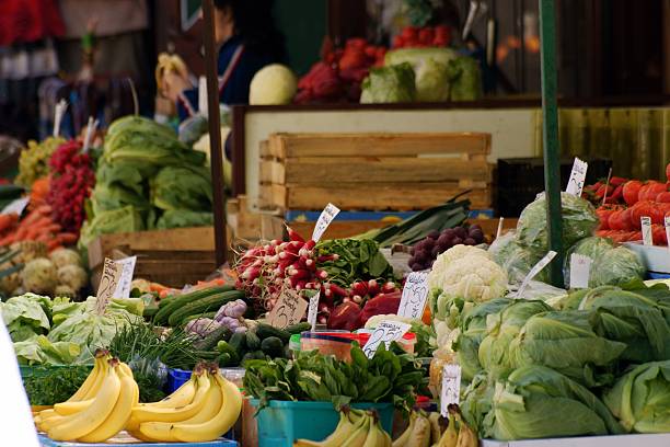 istock fruit counter - vegetable market stand 106573440