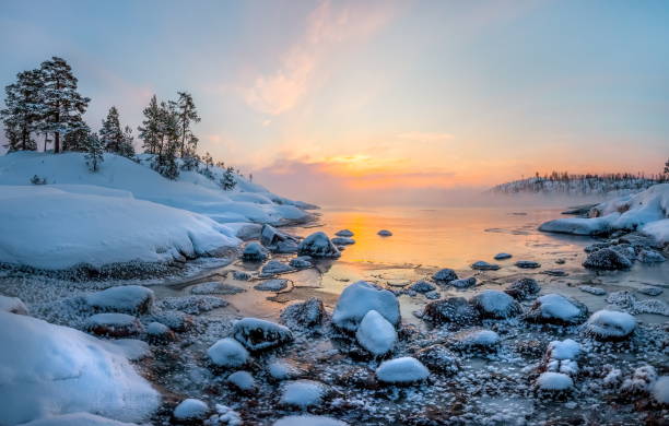 istock Winter rocky bay on the lake. 1065736006