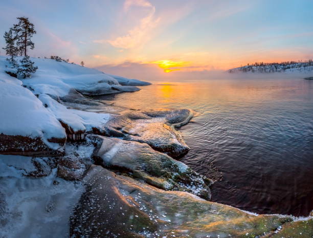 istock Winter rocky bay on the lake. 1065736140