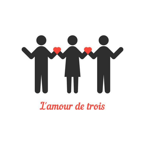 love threesome with stick people love threesome with stick people. concept of relation, heterosexual, rendezvous, attitudes, bigamist. isolated on white background. flat style trend modern design vector illustration lesbian affair stock illustrations