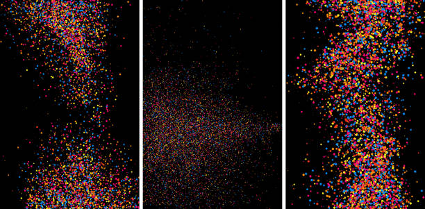 Colorful explosion of confetti.  Colored grainy texture vector. Colorful explosion of confetti. Grainy abstract  multicolored texture isolated on black background. Flat design element. Set vector illustration,eps 10. christmas chaos stock illustrations