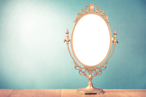 Old vintage makeup mirror frame for background. Retro style filtered photo stock photo