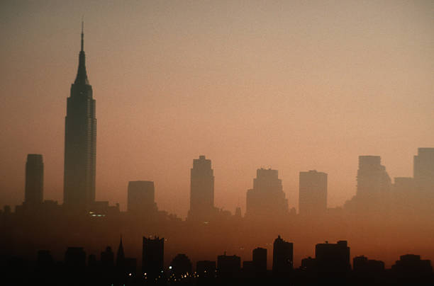 hazy new york city skyline at dawn - 紐約市現代藝術博物館 個照片及圖片檔