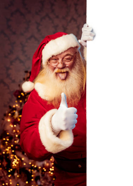 istock Santa Claus pointing on blank banner 1065763434