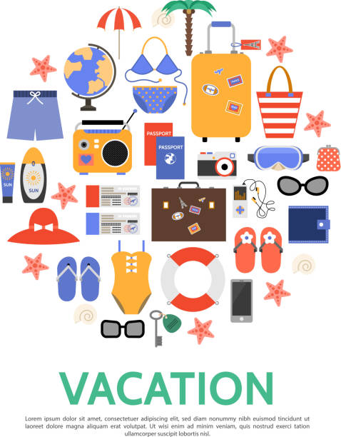 ilustraciones, imágenes clip art, dibujos animados e iconos de stock de concepto de vacaciones de apartamento playa - marine safety equipment audio