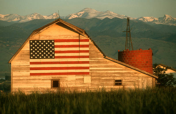 flaga stanów zjednoczonych na stary opuszczony barn - old american flag patriotism obsolete zdjęcia i obrazy z banku zdjęć