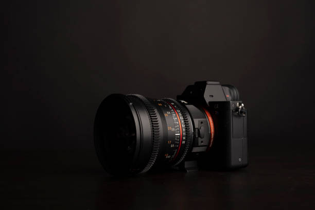 istock Dramatic medium close up shot of a DSLR camera in black 1065764552