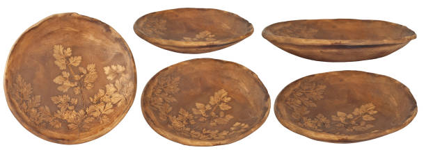 istock Clay handmade is isolated on a white background. Ceramic products with drawings and patterns. Set of several objects. 1065769860
