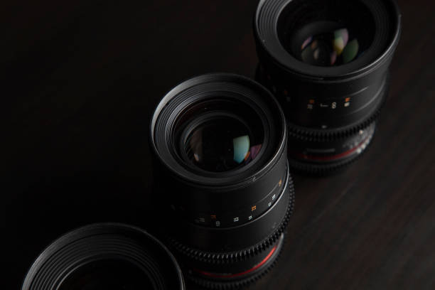 Top angle close up shot of camera lenses