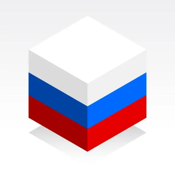 Vector illustration of Russian flag. Vector image of Russian Federation flag on white background. 3d style icon