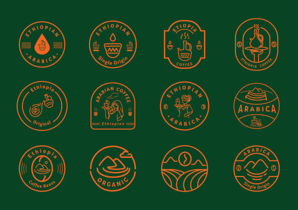 etiopia wzór plakietki linii kawy - ethiopian coffee stock illustrations