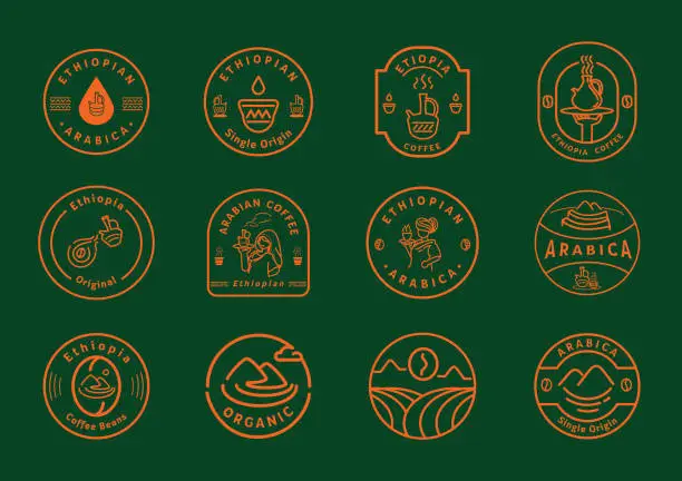 Vector illustration of Ethiopia coffee line badge design