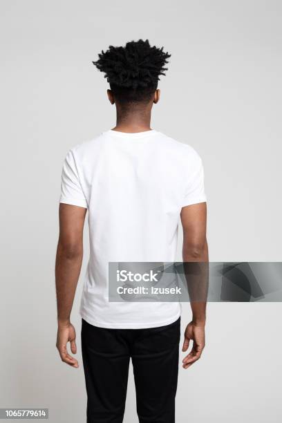 Rear View Of Young Afro American Man Stock Photo - Download Image Now - Rear View, Back, T-Shirt