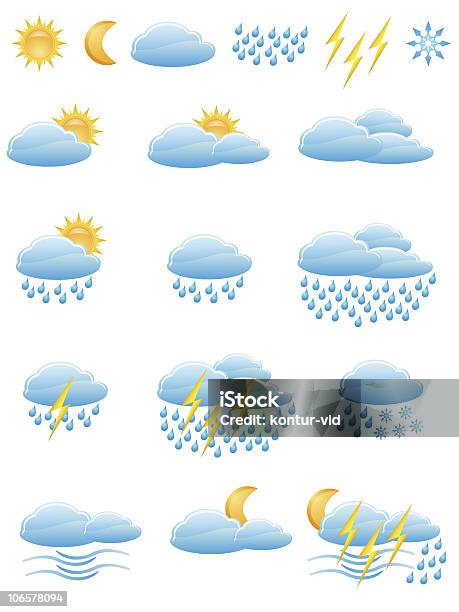 Illustrazione Vettoriale Di Icone Meteo - Immagini vettoriali stock e altre immagini di Bianco - Bianco, Clima, Freddo