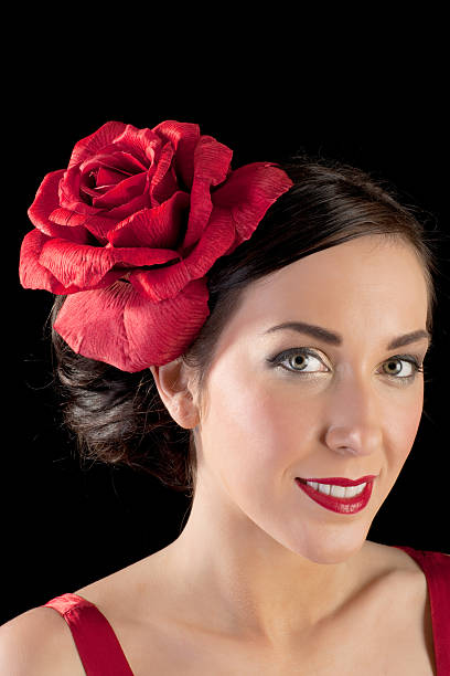 Portrait of a flamenco dancer in red stock photo