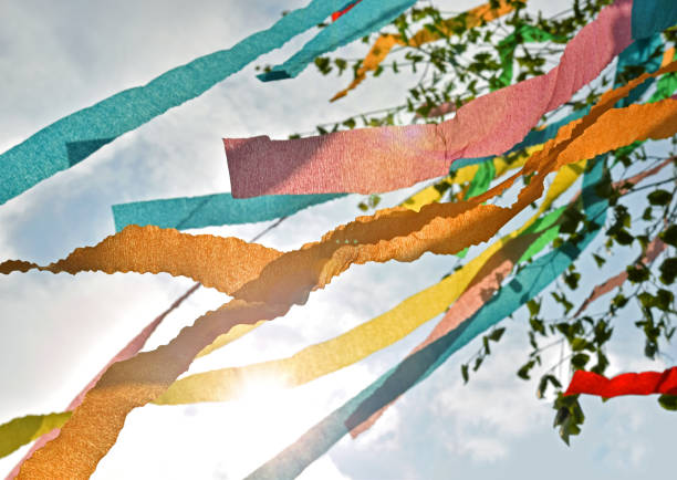 Birch maypole German tradition colorfully decorated