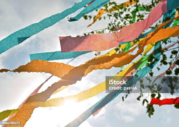 Birch Maypole German Tradition Colorfully Decorated Stock Photo - Download Image Now