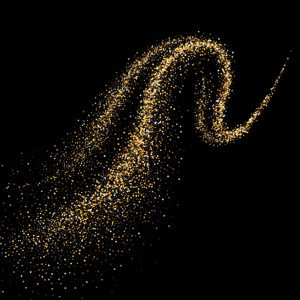 ilustrações de stock, clip art, desenhos animados e ícones de dinamic golden trail with sparkling particles. abstract motion of vortex wavy lines - craft equipment material spiral