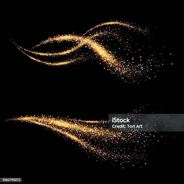 Dynamic Golden Waves Shimmering Star Dust Trail Abstract Motion Magic Swirl Lines Stock Illustration - Download Image Now