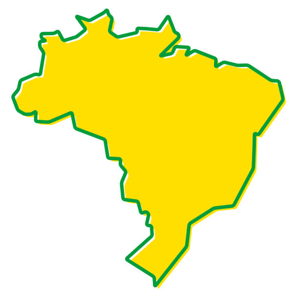 ilustraciones, imágenes clip art, dibujos animados e iconos de stock de mapa simplificado de contorno de brasil. trazo y el relleno son los colores nacionales. - brazil