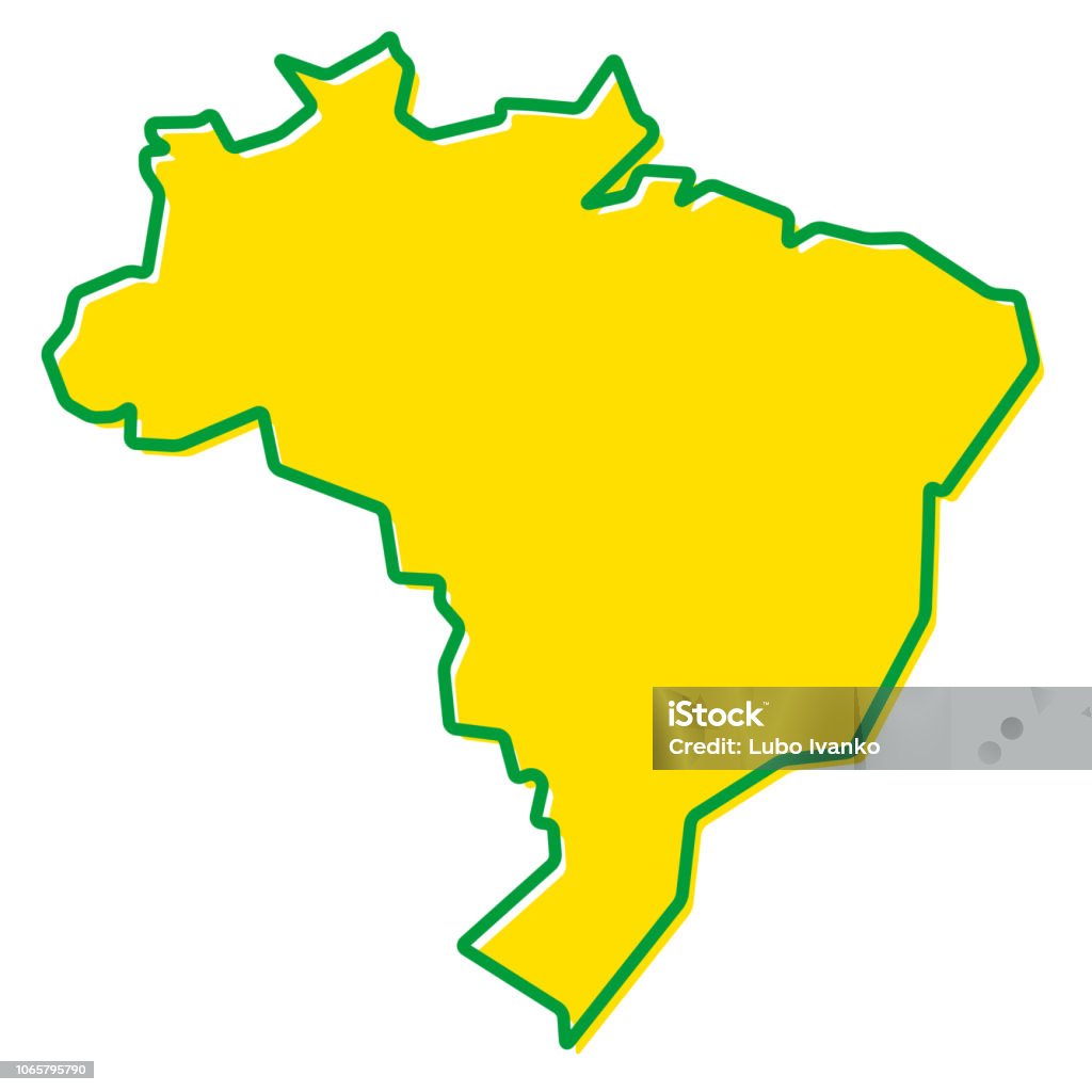 Simplified map of Brazil outline. Fill and stroke are national colours. Brazil stock vector