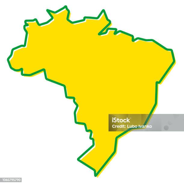 Simplified Map Of Brazil Outline Fill And Stroke Are National Colours Stock Illustration - Download Image Now