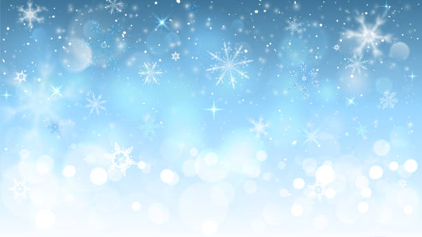 illustrazioni stock, clip art, cartoni animati e icone di tendenza di natale sfondo blu con fiocchi di neve - snow